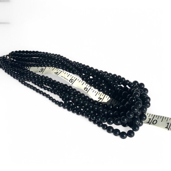 Vintage Multi-Strand Black Beaded Necklace With Adjustable Chain Closure 10"Drop - Picture 6 of 6